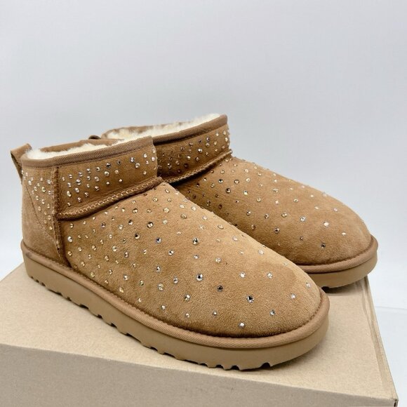 UGG Ultra Mini Classic 1116109 Women's Boots Chestnut Suede Crystal US 11 - Picture 2 of 11